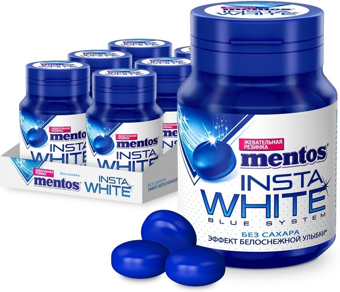 Жевательная резинка MENTOS Insta white Blue System со вкусом перечной мяты, 50г Россия, 50 г