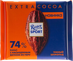 Шоколад Ritter Sport темный насыщенным вкусом из перу 74%, 100г