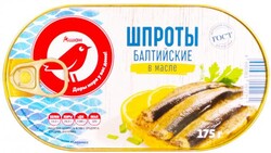 Шпроты АШАН Красная птица из балтийской кильки в масле, 175 г