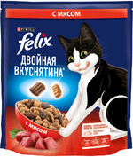 Двойная Вкуснятина сухой корм для взрослых кошек для взрослых кошек с мясом, 600 г