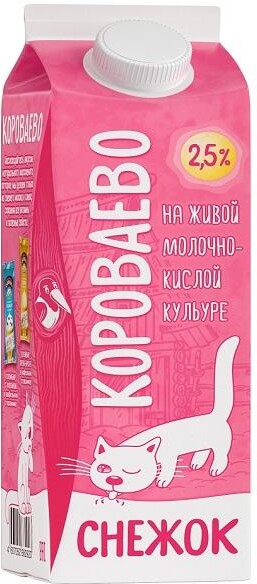 Напиток Короваево кисломолочный йогуртный Снежок с подсластителем м.д.ж. 2,5% 450 гр., пюр-пак