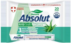 Влажные салфетки гигиенические, алоэ 20 шт., Absolut, Fito Guard, 74 гр., флоу-пак