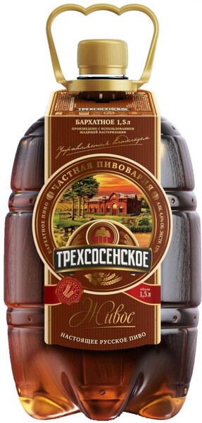 Пиво Трехсосенское Бархатное Живое, 1,5 л., ПЭТ