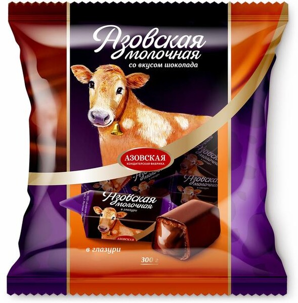 Конфеты Азовская КФ молочная в глазури со вкусом шоколада, 300 гр., флоу-пак
