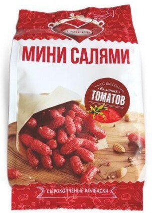 Колбаски Таврия Мини Салями с ароматом вяленных томатов с/к п/сух, 400 гр., полиамид