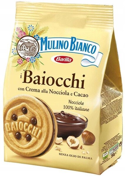 Печенье Mulino Bianco Baiocchi сандвичное сахарное с какао-ореховым кремом 260г