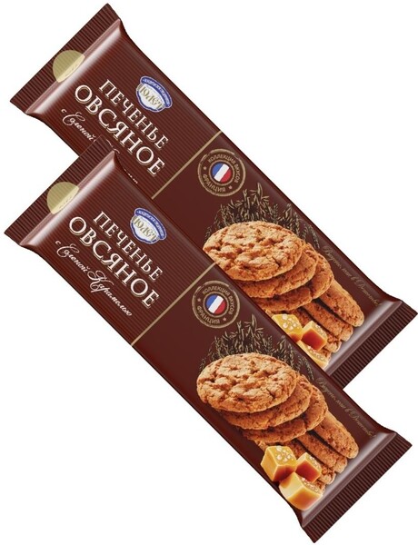 Печенье Полёт овсяное с соленой карамелью 180 гр., флоу-пак