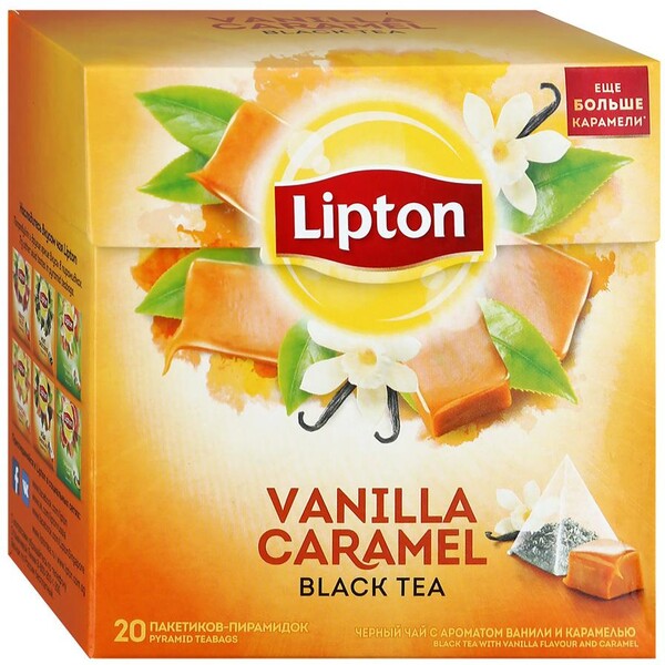 Чай Lipton Vanilla Caramel черный ароматизированный с карамелью и ванилью 20 пирамидок по 1,7г