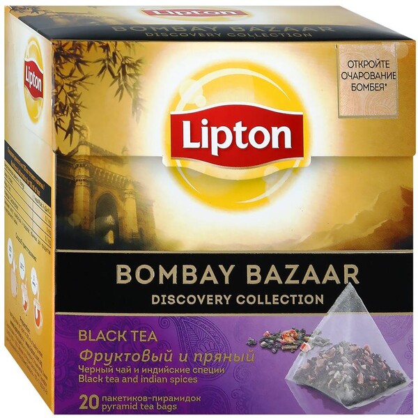 Чай черный Lipton Bombay Bazaar со специями, 20 пирамидок*1,8г
