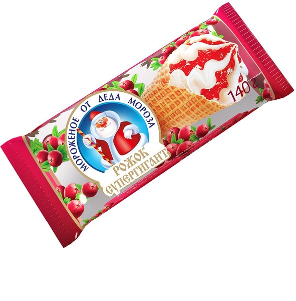 Мороженое рожок  ванильное с клюквенным джемом От Деда Мороза 10%, Айсберри, 140 гр., флоу-пак
