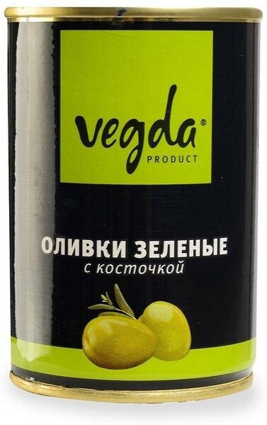 Оливки Vegda зеленые с косточкой, 300 мл., ж/б