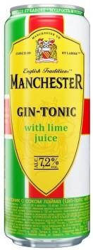 Напиток слабоалкогольный Manchester Джин-тоник с соком лайма газированный 7,2 % алк., Россия, 0,45 л