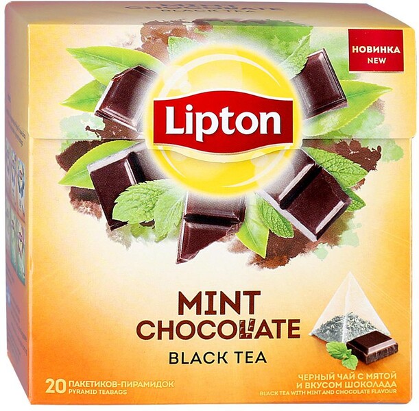 Чай Lipton Mint Chocolate черный с мятой и вкусом шоколада 20 пакетиков-пирамидок