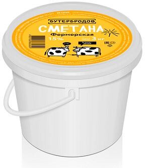 Сметана Бутербродов 15% Фермерская, 3 кг., пластиковое ведро