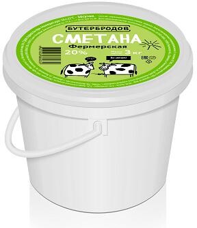 Сметана Бутербродов Фермерская 20%, 3 кг., ПЭТ ведро