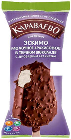 Мороженое эскимо молочное Караваево арахисовое в темном шоколаде с дробленым арахисом м.д.ж. 0,5% 80 г, Россия