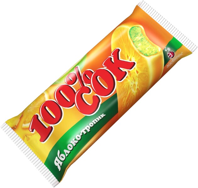 Мороженое Айсберри фруктовый лед 100% сок яблоко-тропик эскимо, 70 гр., флоу-пак