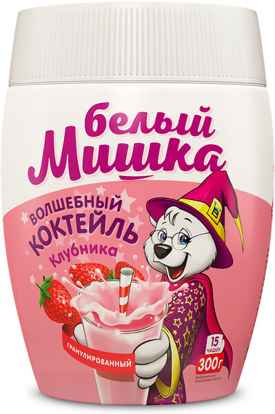 Напиток Белый мишка Молочный коктейль клубника 300 гр., ПЭТ