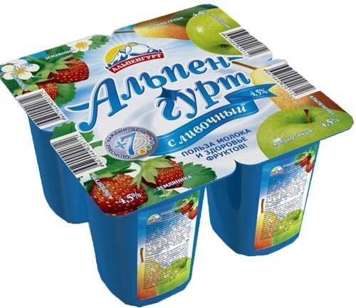 Йогурт с земляникой-яблоком-грушей, Альпенгурт, 100 мл, ПЭТ