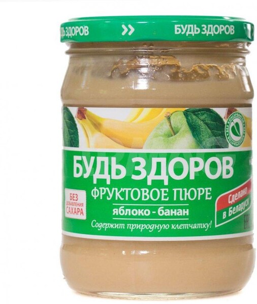 Пюре яблочно-банановое Будь здоров 450 гр., стекло