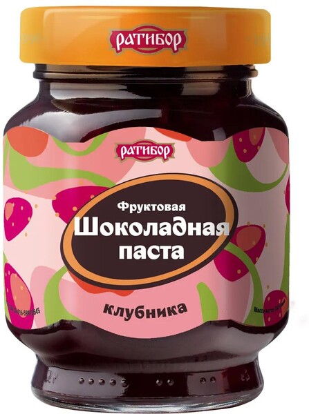 Паста фруктовая шоколадная Ратибор Клубника, 350 гр., стекло