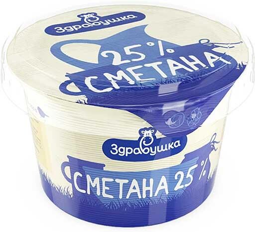 Сметана Здравушка 25%, 180 гр., ПЭТ