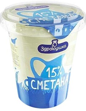 Сметана Здравушка 15%, 180 гр., ПЭТ стакан