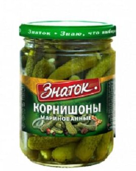 Огурцы корнишоны маринованные 3-6 см. Знаток, 350 гр., стекло