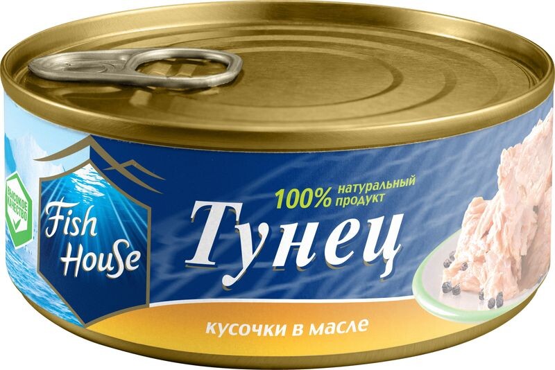 Тунец Fish House натуральный кусковой в масле 185г