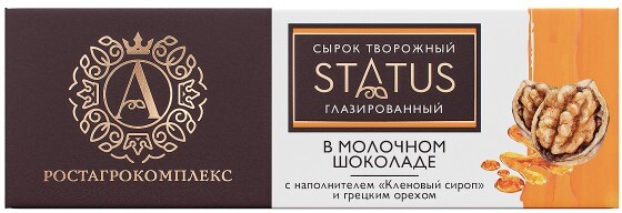 Сырок глазированный А.Ростагрокомплекс Status с кленовым сиропом и грецким орехом 26%, 50 г