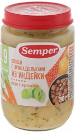 Пюре Semper Овощи с фрикадельками из индейки для детей с 9 месяцев, 190г