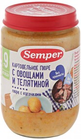 Пюре Semper Картофельное с овощами и телятиной для детей с 9 месяцев, 190г