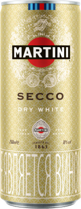 Напиток Martini Secco газированный полусухой белый ж/б, 10%, 250мл