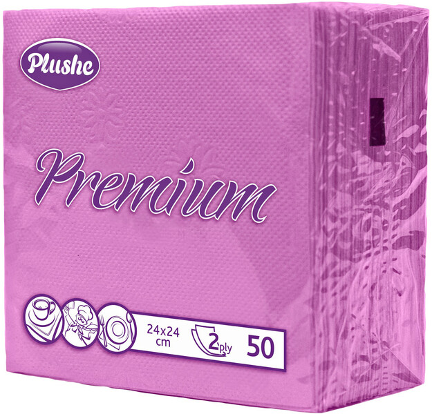 Бумажные салфетки Plushe Premium двухслойные 24х24 интенс 50 листов