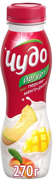 Йогурт Чудо со вкусом Персик-Манго-Дыня 2,4%, 270г