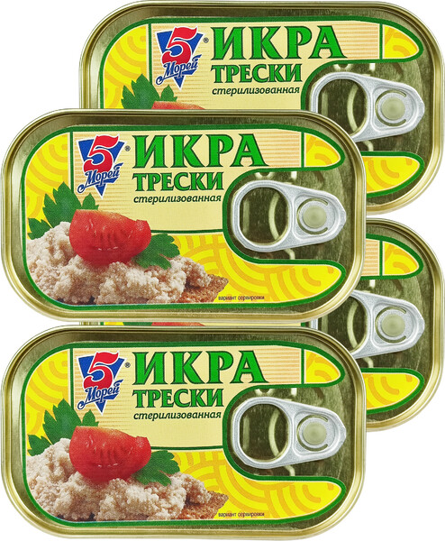Икра Трески 5 Морей Атлантической Пробойная Стерилизованная 120г ж/б с Ключом