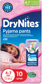 Подгузники-трусики HUGGIES DryNites д/дев 4-7 лет 10шт