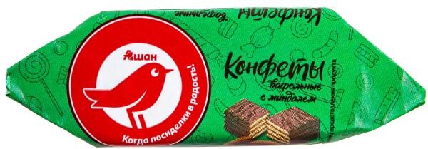 Конфеты АШАН Красная птица глазированные вафельные с миндалем, вес