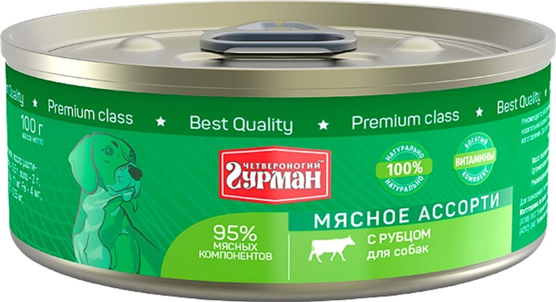 Влажный корм для собак Четвероногий Гурман Мясное ассорти с рубцом 100г