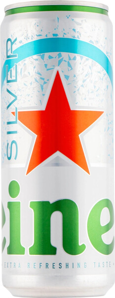 Пиво светлое HEINEKEN Silver фильтрованное пастеризованное 4,1%, 0.33л Россия, 0.33 L