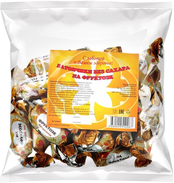 Батончики без сахара на фруктозе 300г