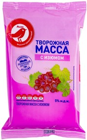 Масса творожная АШАН Красная птица с изюмом 5%, 180 г