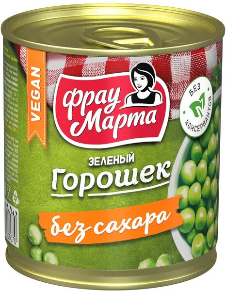 Горошек Фрау Марта зеленый без сахара 310г
