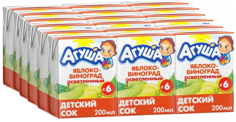 Сок Агуша с яблоком и виноградом осветленный с 6 месяцев 200 мл