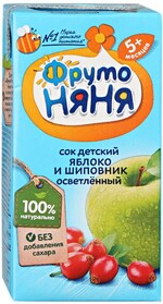 Сок ФрутоНяня из яблок и шиповника для детей с 5 месяцев, 0,2л