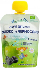 Пюре Fleur Alpine яблоко-чернослив для детей с 5 месяцев, 90г