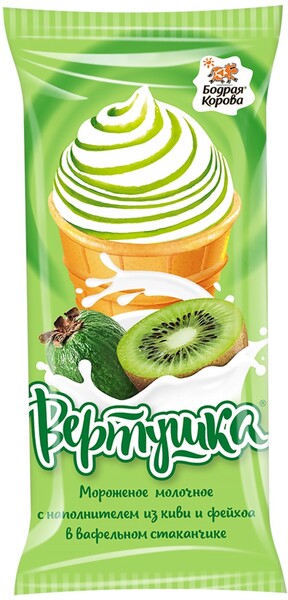 Мороженое Бодрая корова Киви и фейхоа в вафельном стаканчике 3.5% 90г