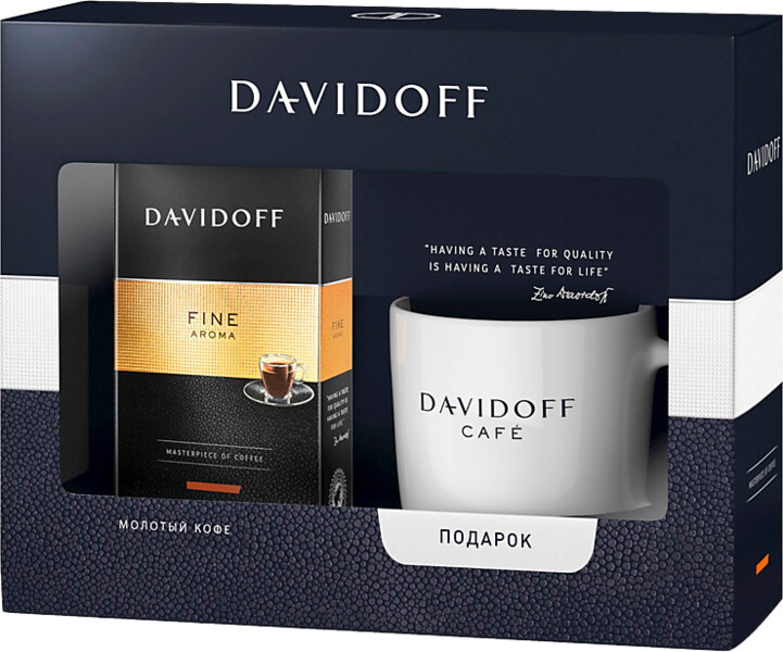 Подарочный набор Davidoff Кофе Fine Aroma жареный молотый 250г + Чашка Davidoff Cafe 360мл