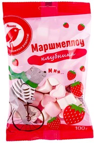 Маршмеллоу АШАН Красная птица в форме сердца с ароматом клубники, 100 г