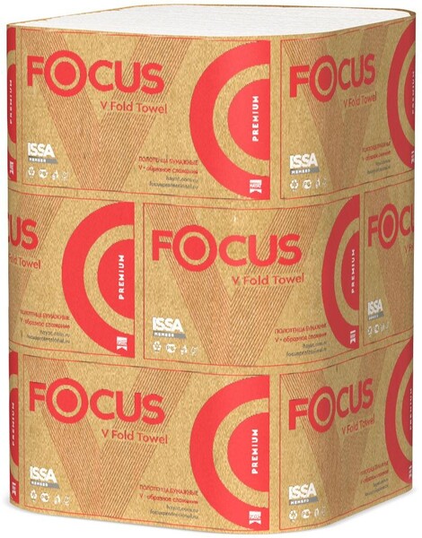 Полотенце Focus Premium Hayat бумажное листовое 2-слоя 200 лист/уп., 230х210 мм., V-сложения белое 1/1, бумажная упаковка